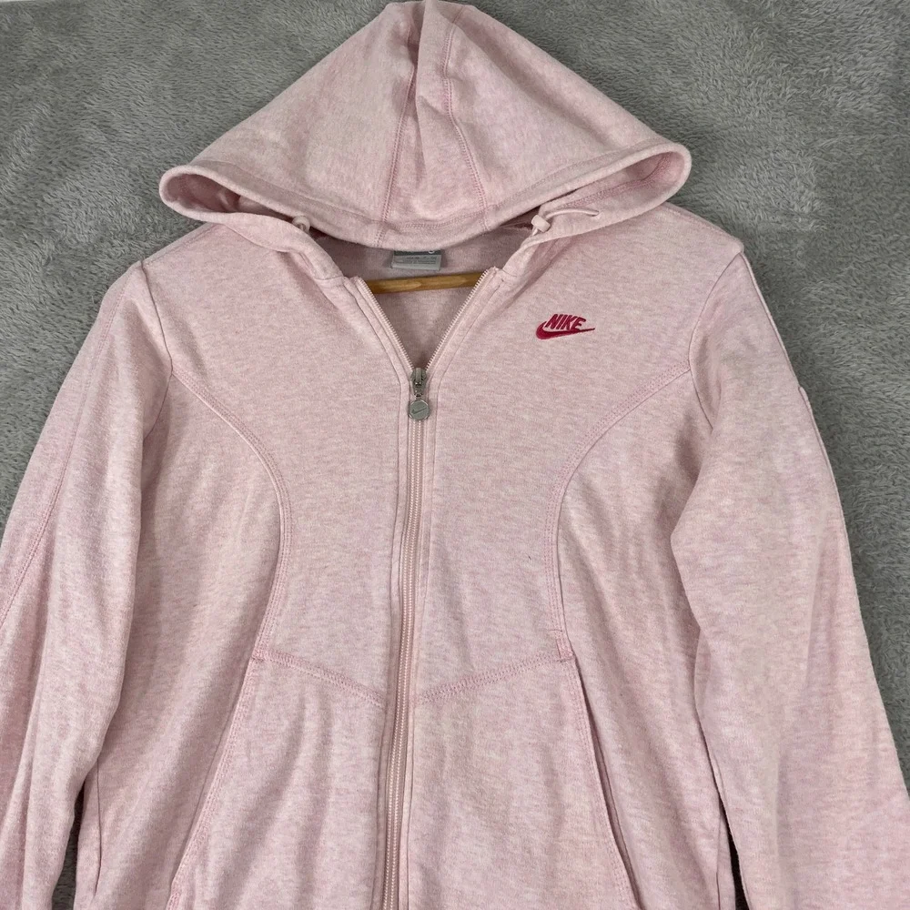 Nike Full Zip Hoodie Womens Small Pink Y2K Embroidered Swoosh Athleisure Hooded
